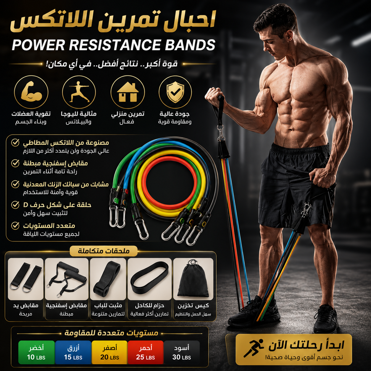 أحبال المقاومة الرياضية Power Resistance Bands